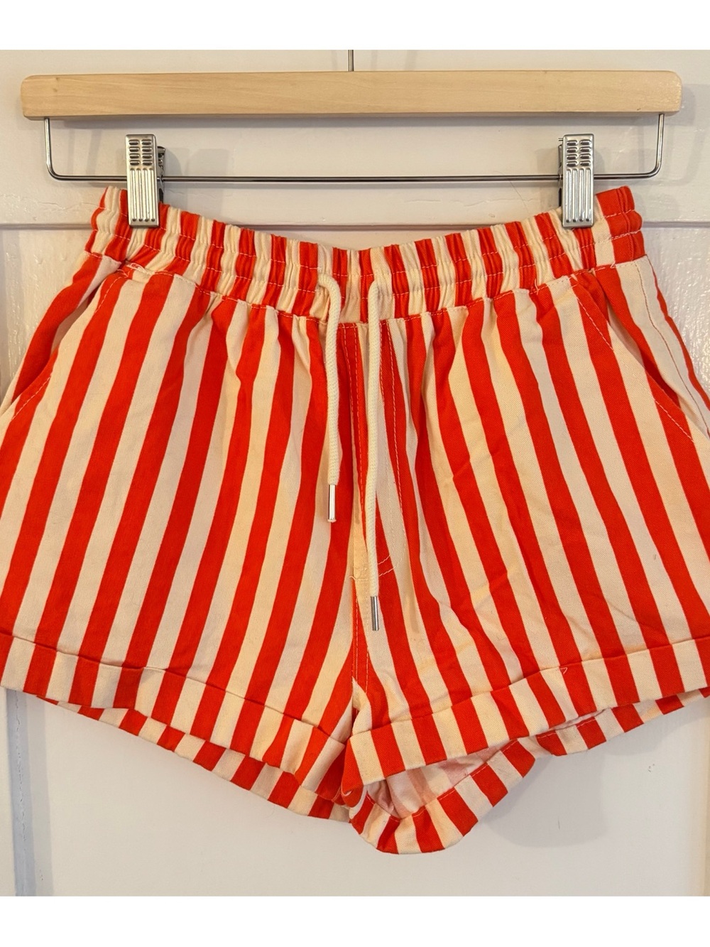 Forever 21 Orange & White Striped Drawstring Shorts Size Small